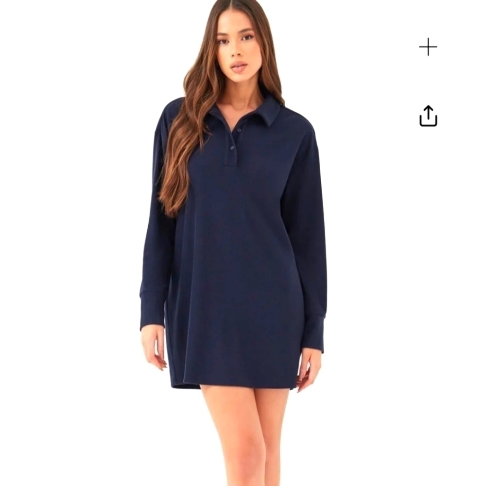 4TH Reckless Navy Blue Polo Neck Mini Dress M Maison Knit Long Sleeve